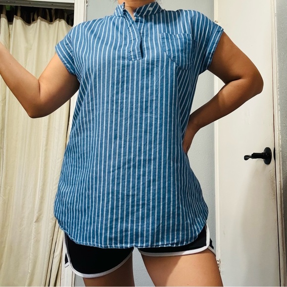 Weekend Suzanne Betro Blue Striped Women's Relaxed Tunic Loungewear Top Size S - Picture 1 of 15